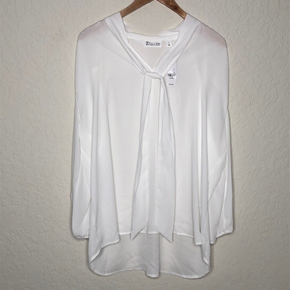 Seventh Avenue white semi sheer tie front blouse - Picture 2 of 3